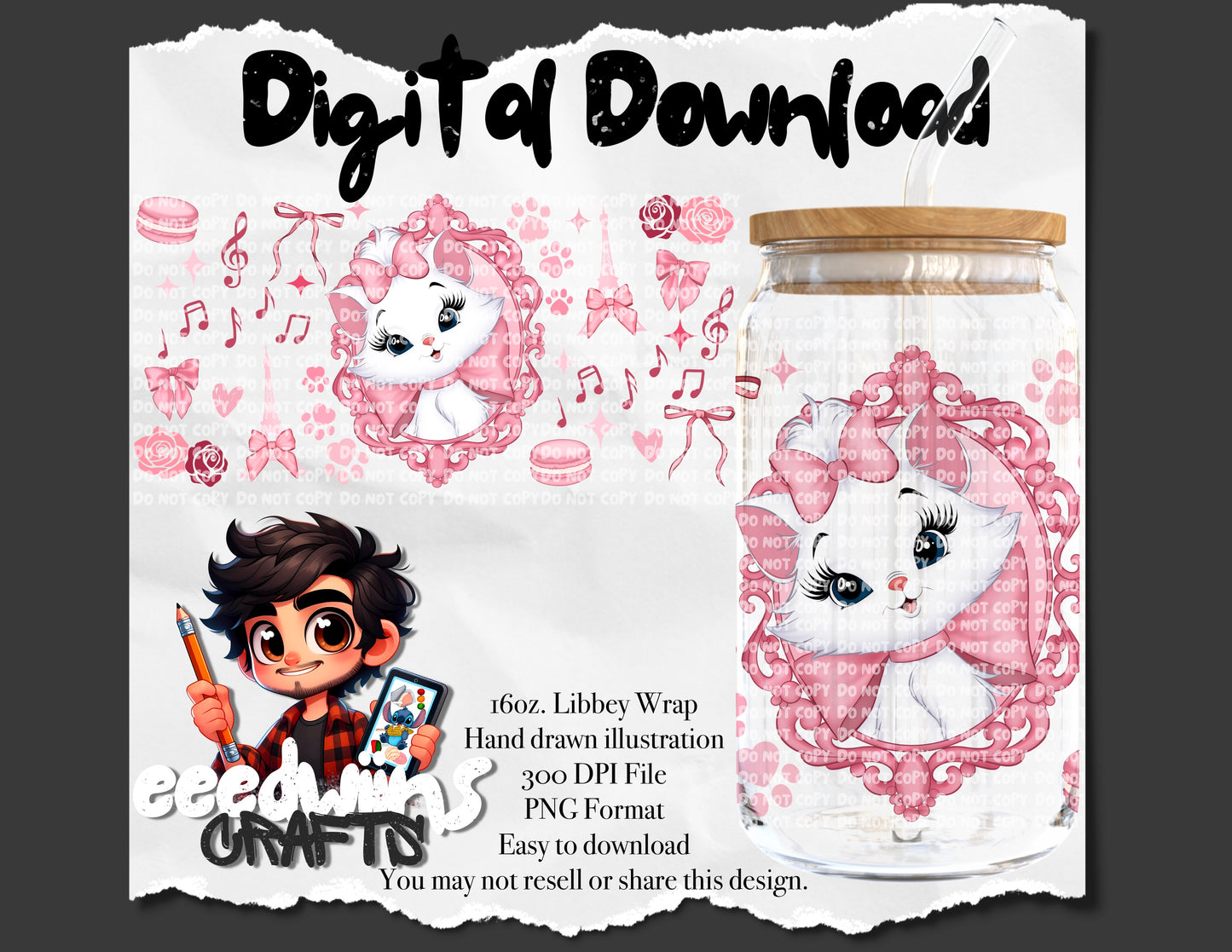 16OZ DIGITAL DESIGN - PINK KITTY