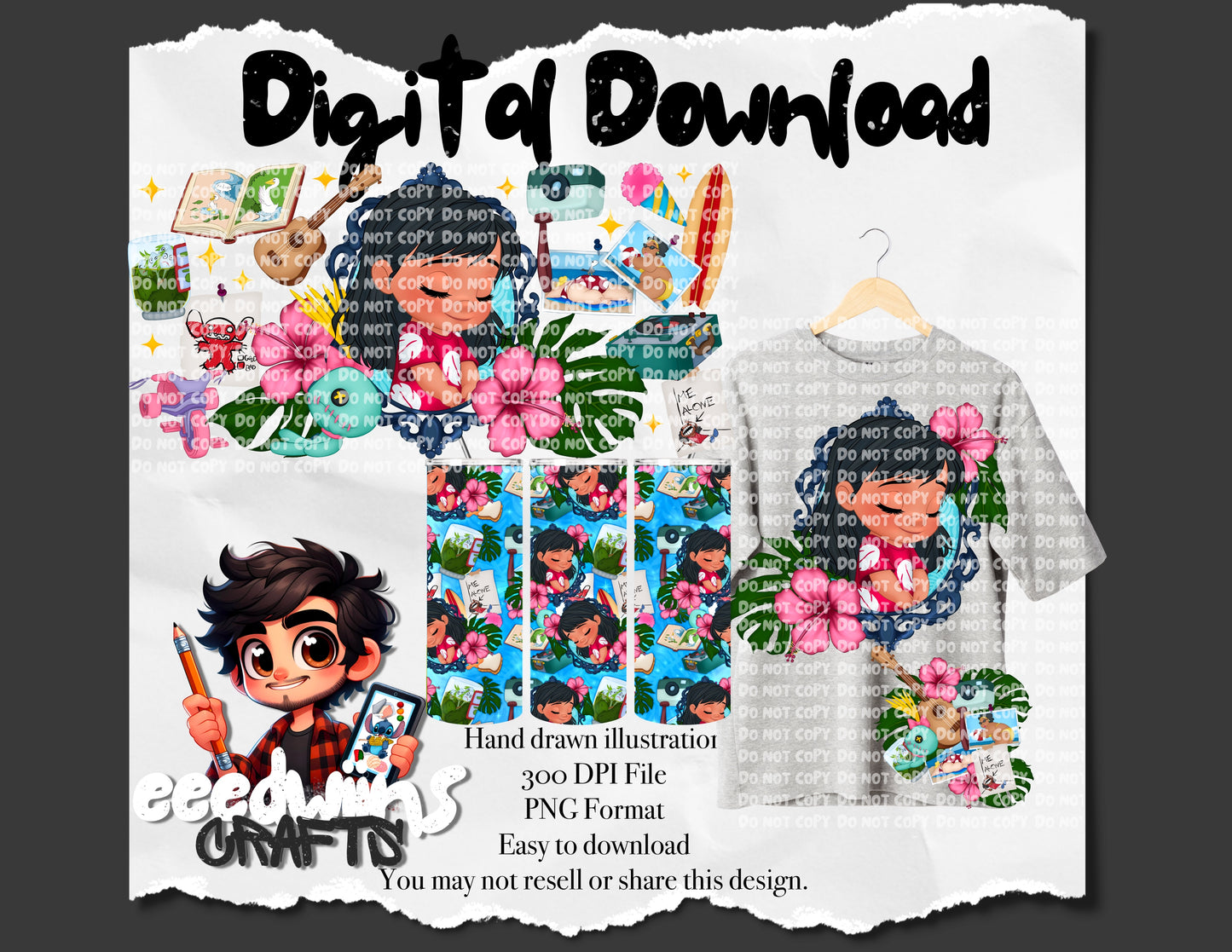 FULL BUNDLE HAWAII PRINCESS FRAME WITH SEAMLESS DESIGN. DIGITAL DOWNLOAD