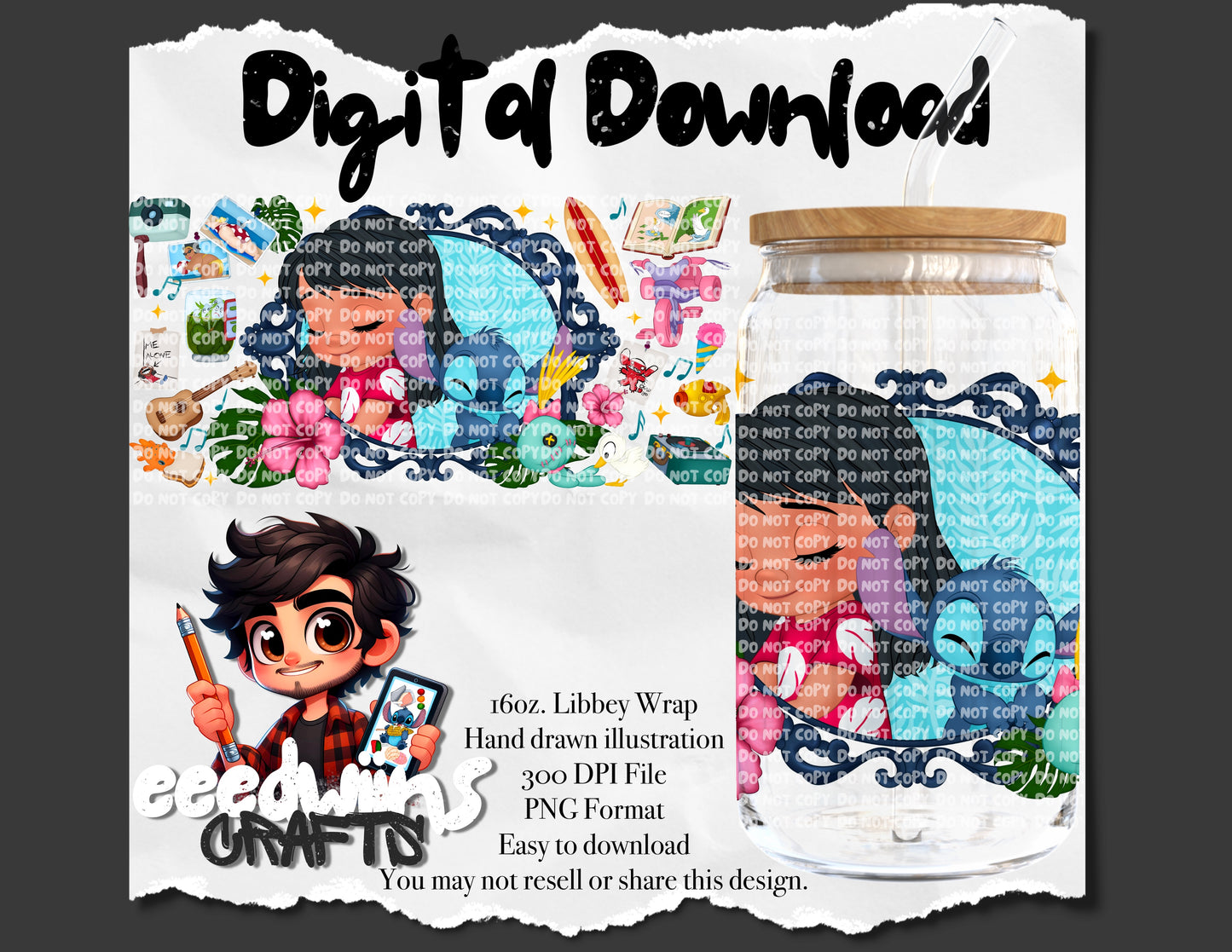16OZ DIGITAL DESIGN - HAWAIIAN FRIENDS FRAME