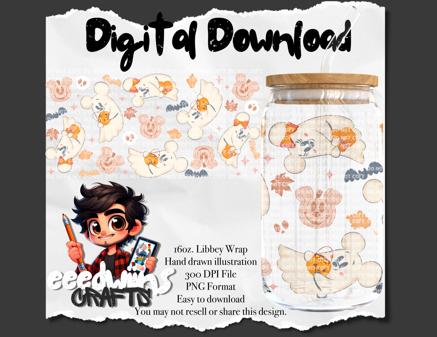 16OZ DIGITAL DESIGN - PINK GHOSTY