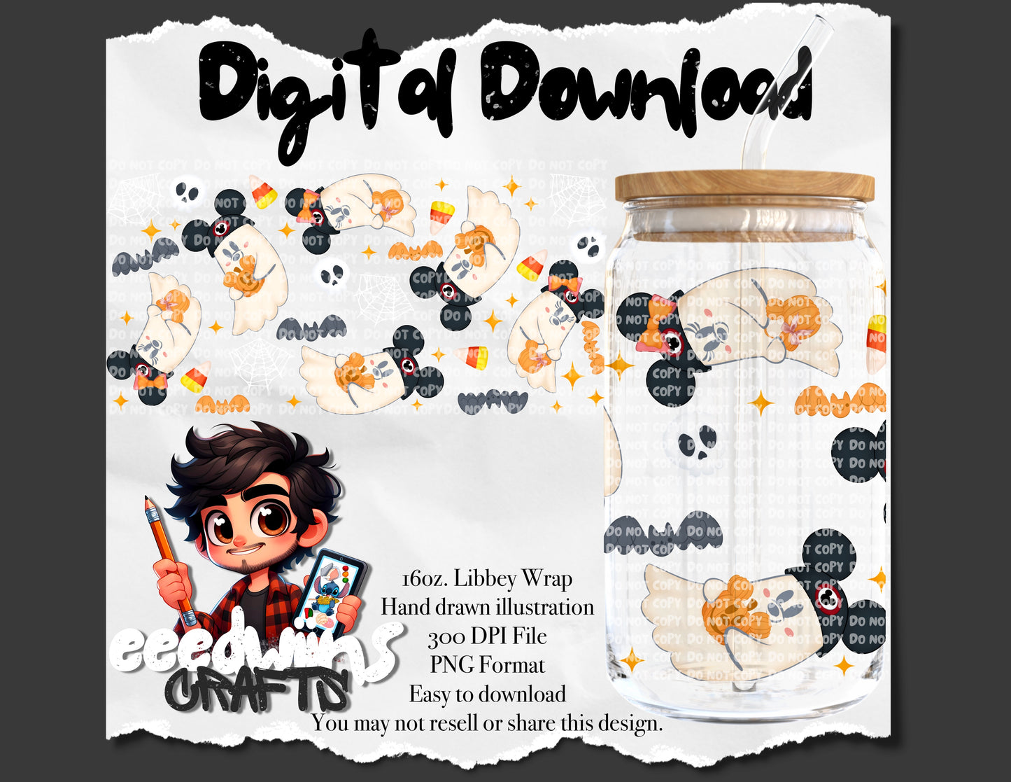 16OZ DIGITAL DESIGN - DARK GHOSTY