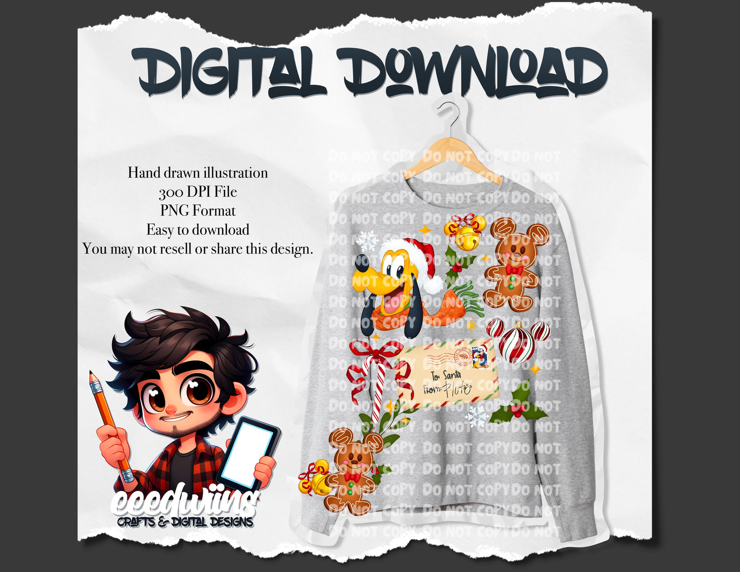 SANTA NOTE 6 PNG. DIGITAL DOWNLOAD