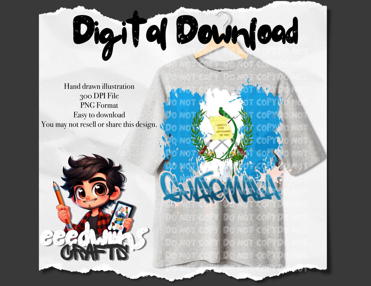 GUATEMALA FLAG PNG DESIGN. DIGITAL DOWNLOAD.