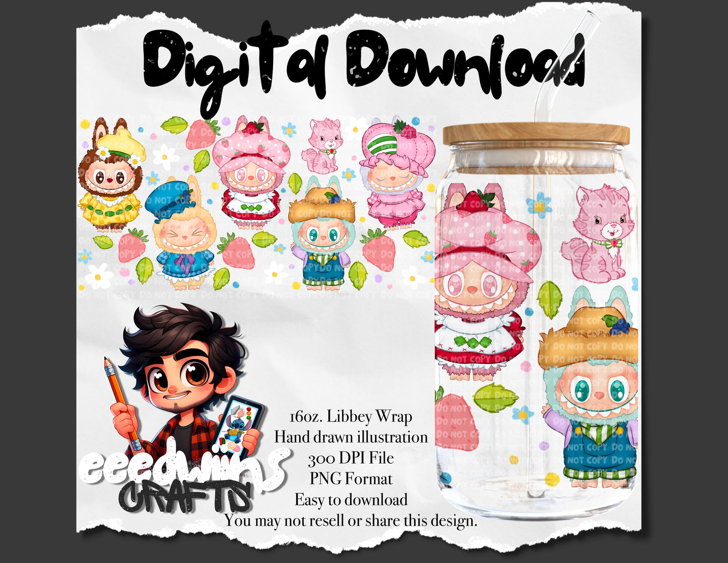 16OZ DIGITAL DESIGN - STRAWBERRY BUBU 2