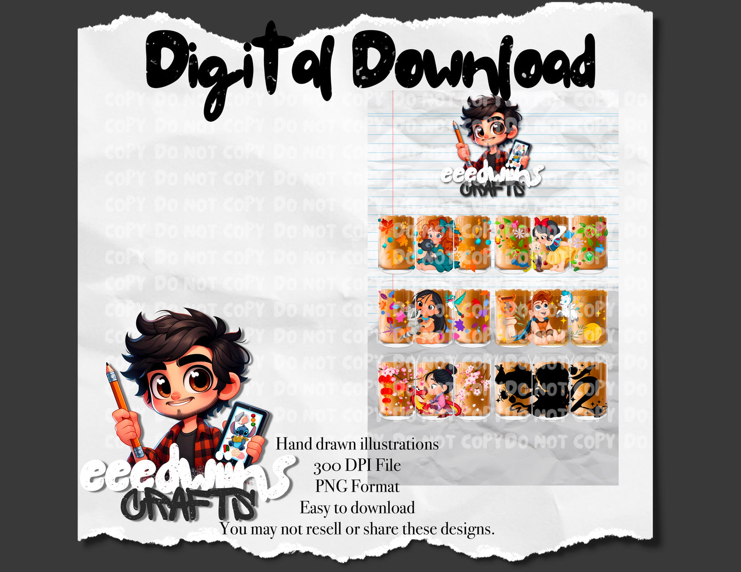 BUNDLE DIGITAL DESIGN - PRINCESSES LIBBEY WRAPS ONLY