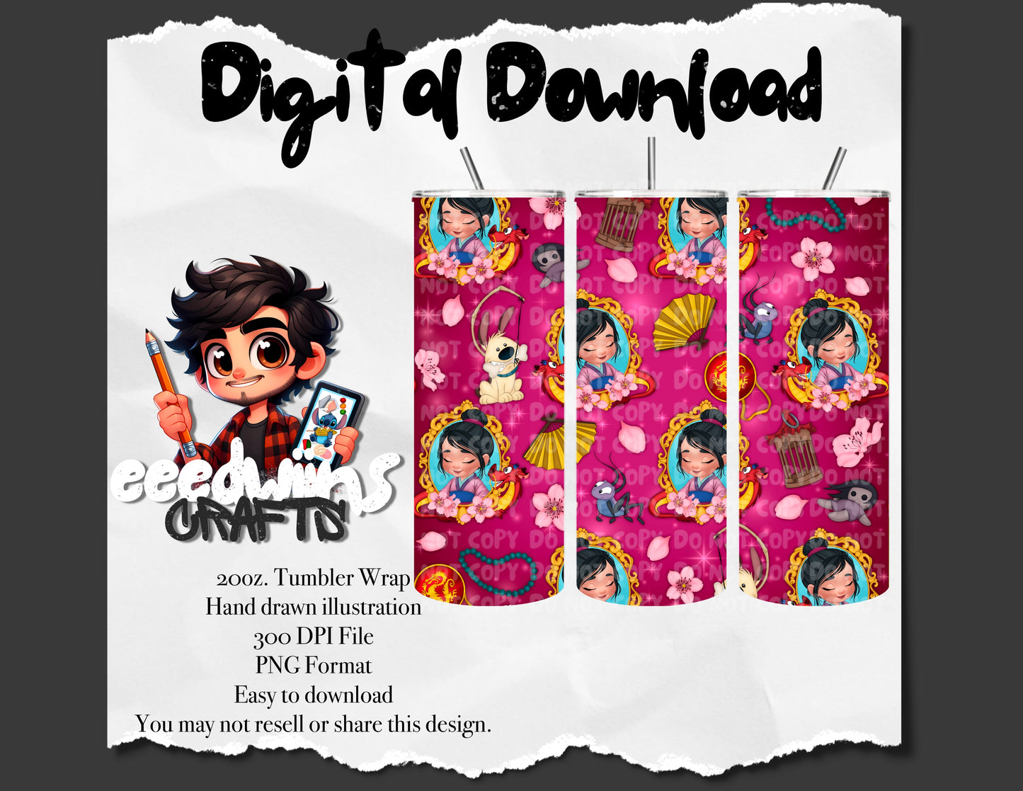 20OZ. TUMBLER SEAMLESS WRAP. PRINCESS FRAME