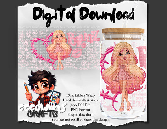 16OZ DIGITAL DESIGN - PINK DOLL LIBBEY DESIGN.