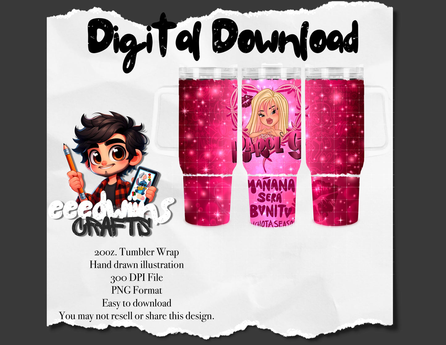 40 OZ QUENCHER TUMBLER SUBLIMATION KG DOLL DESIGN.