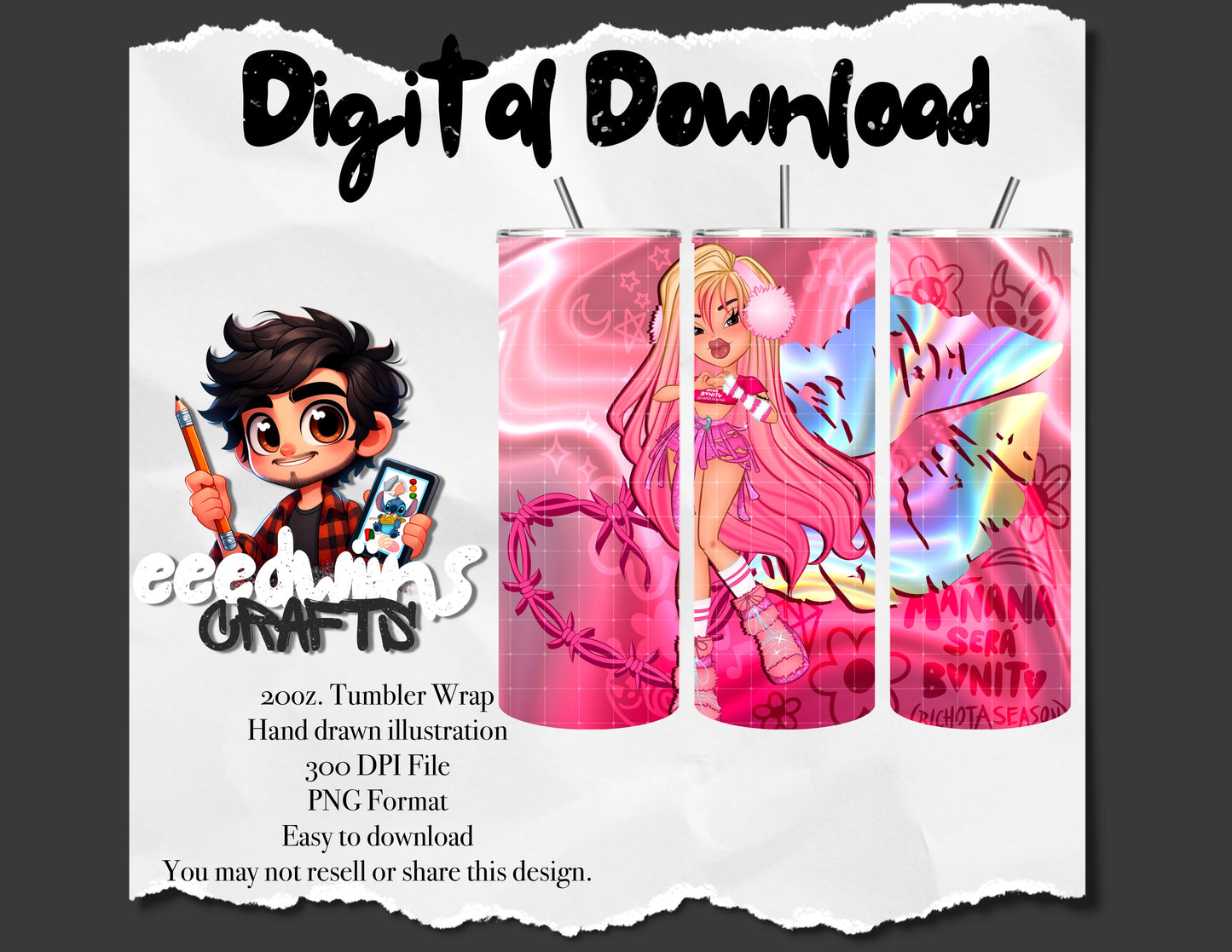 20 OZ. STRAIGHT TUMBLER SUBLIMATION DESIGN. PINK KG IRIDESCENT