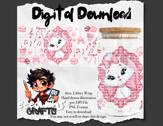 16OZ DIGITAL DESIGN - PINK KITTY