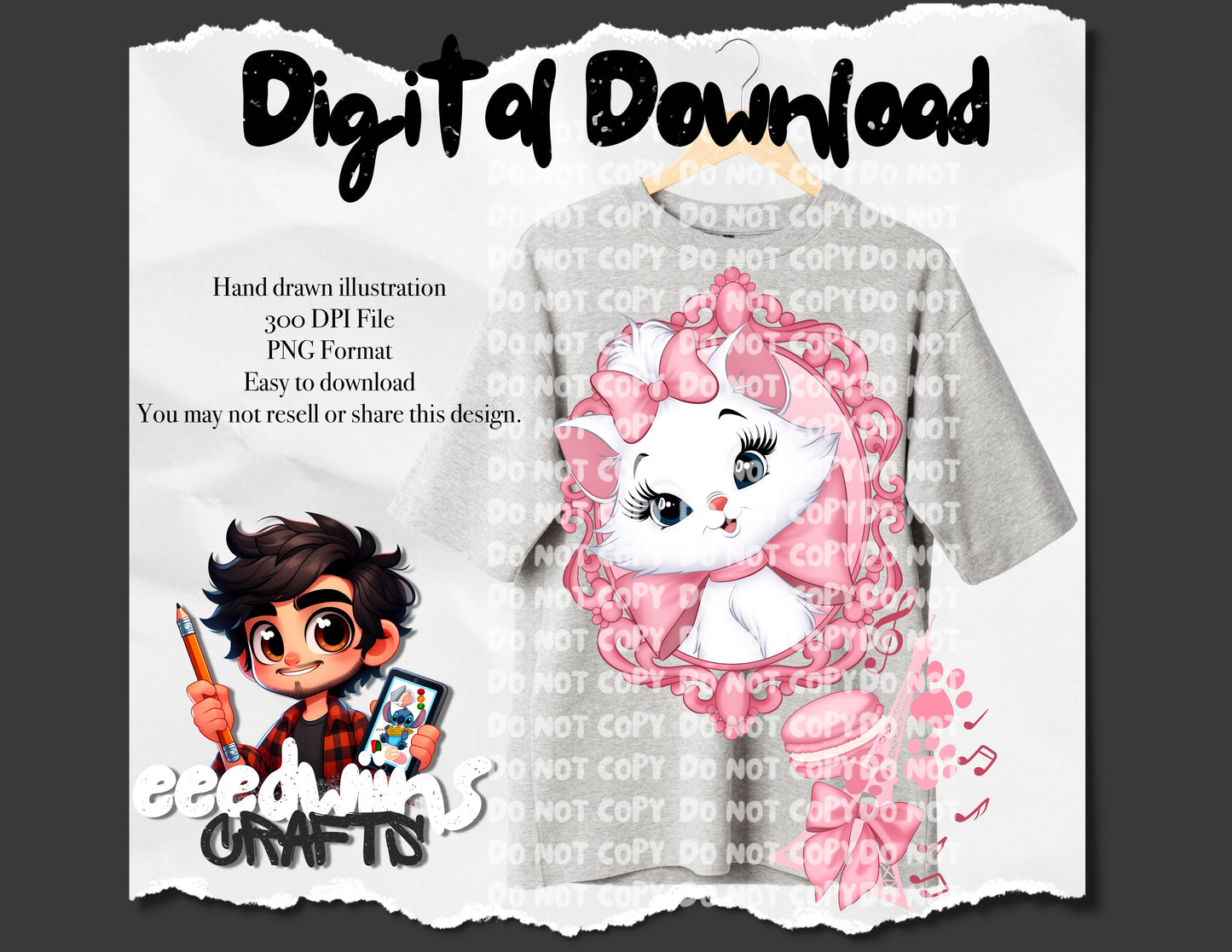 PINK KITTY FRAME PNG DESIGN. DIGITAL DOWNLOAD