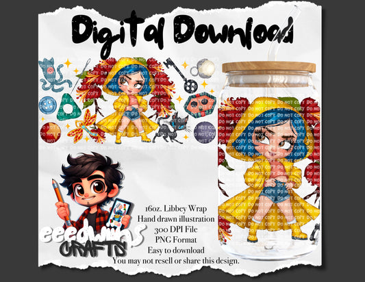 16OZ DIGITAL DESIGN - YELLOW RAINCOAT GIRL