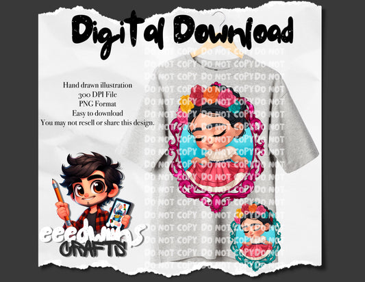 FRIDA FRAME PNG DESIGN. DIGITAL DOWNLOAD