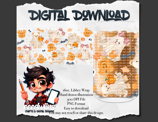 16OZ DIGITAL DESIGN - GHOSTY BEAR ORANGE