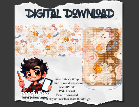 16OZ DIGITAL DESIGN - BEAR GHOSTY PINK