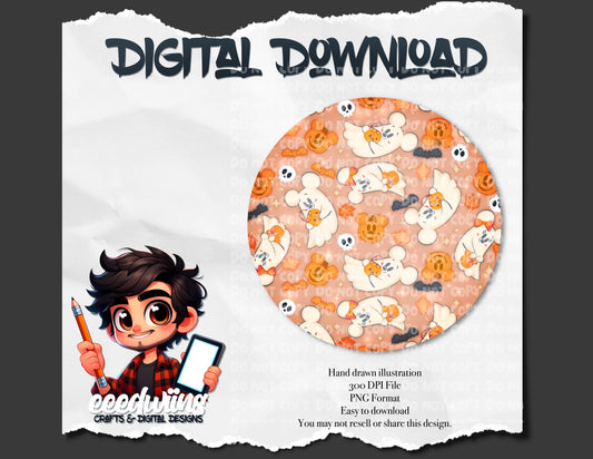 GHOSTY ORANGE MOUSE  - SEAMLESS DESIGN