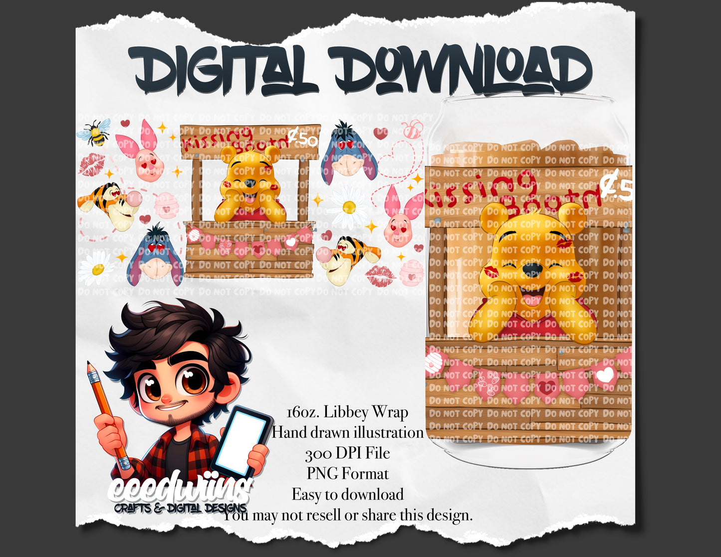 16OZ DIGITAL DESIGN - KISSING BOOTH