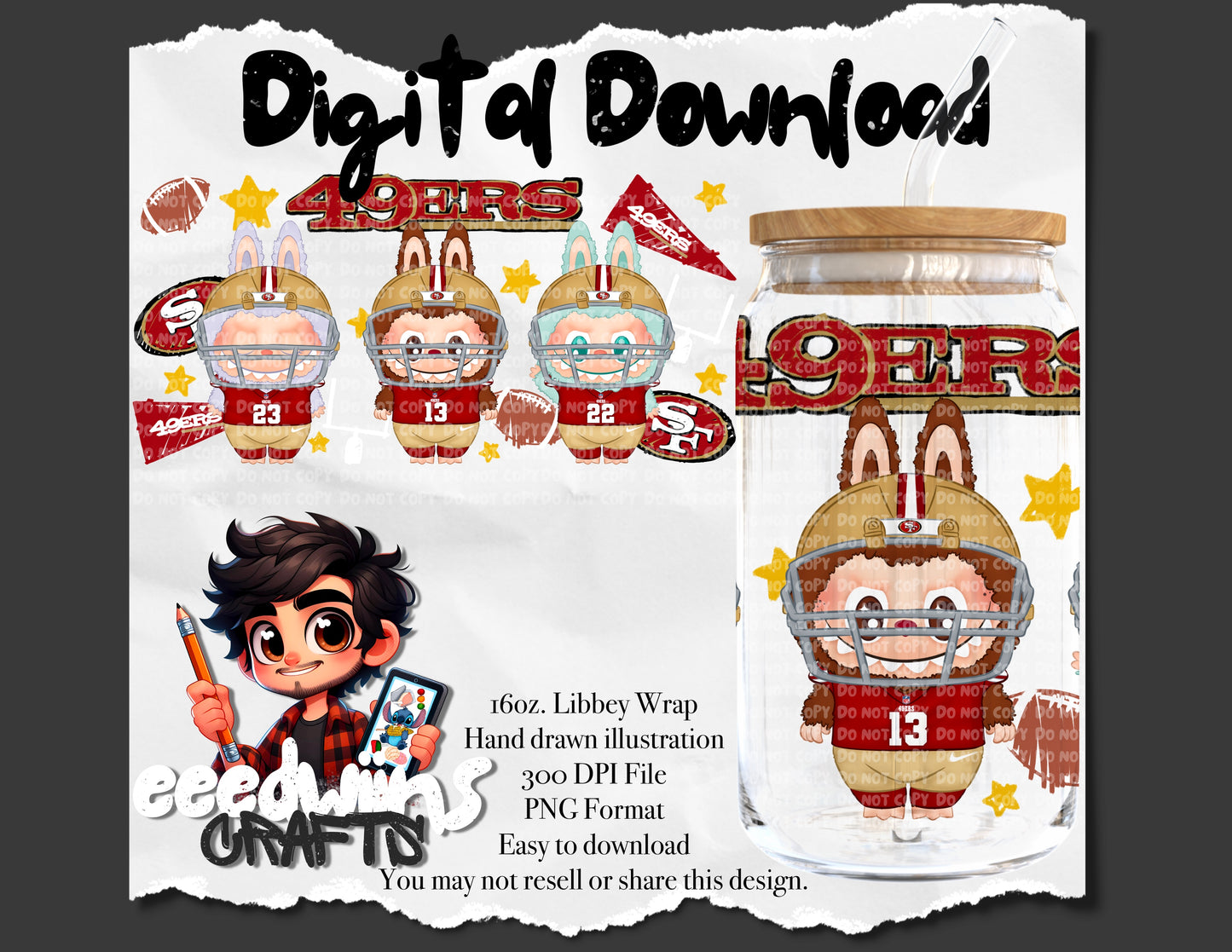 16OZ DIGITAL DESIGN - FOOTBALL BUBU