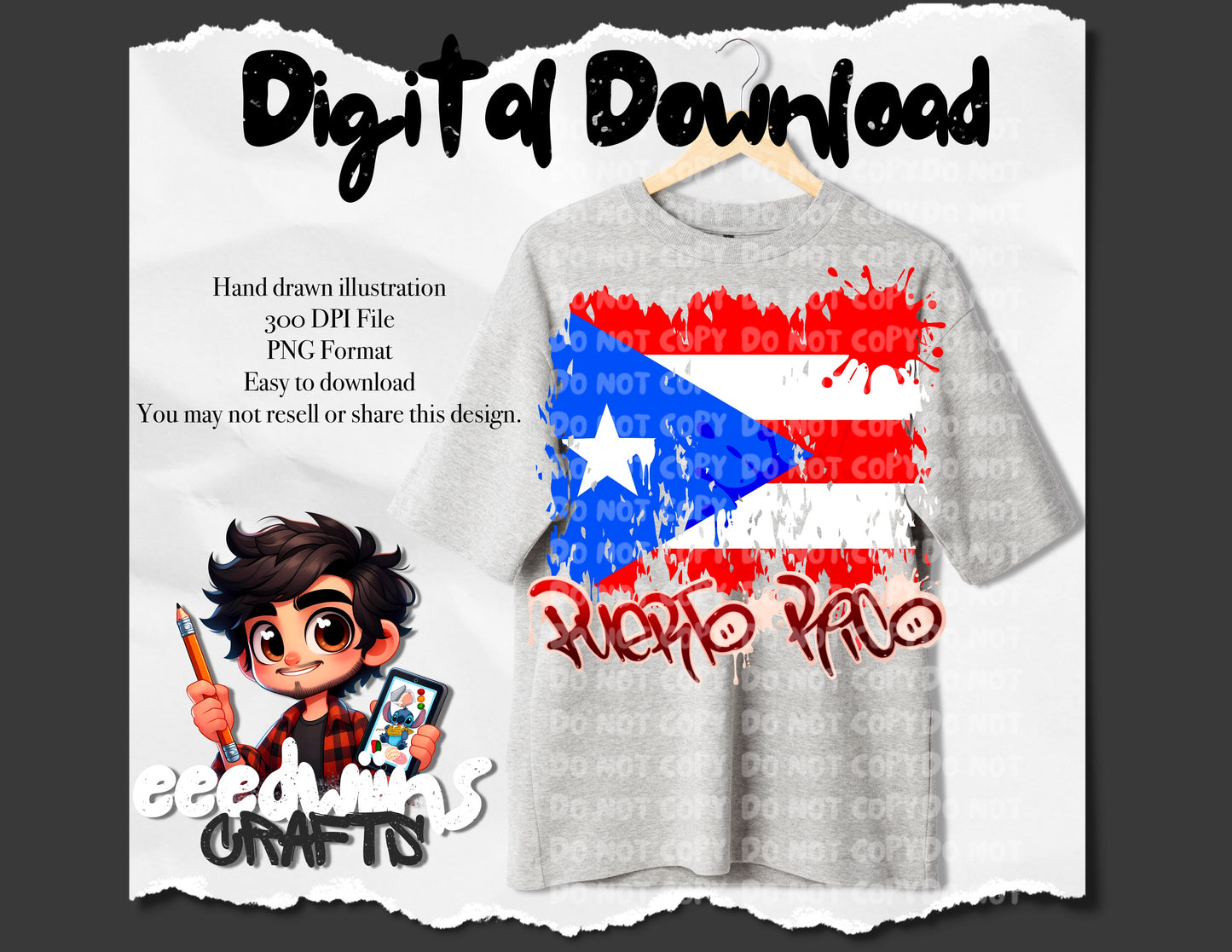 PUERTO RICO  FLAG PNG DESIGN. DIGITAL DOWNLOAD.