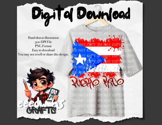 PUERTO RICO  FLAG PNG DESIGN. DIGITAL DOWNLOAD.
