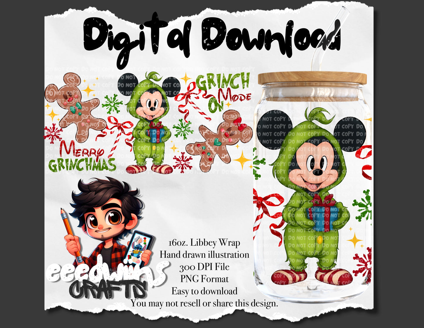 16OZ DIGITAL DESIGN - CHRISTMAS GINGERBREAD LIBBEY WRAP