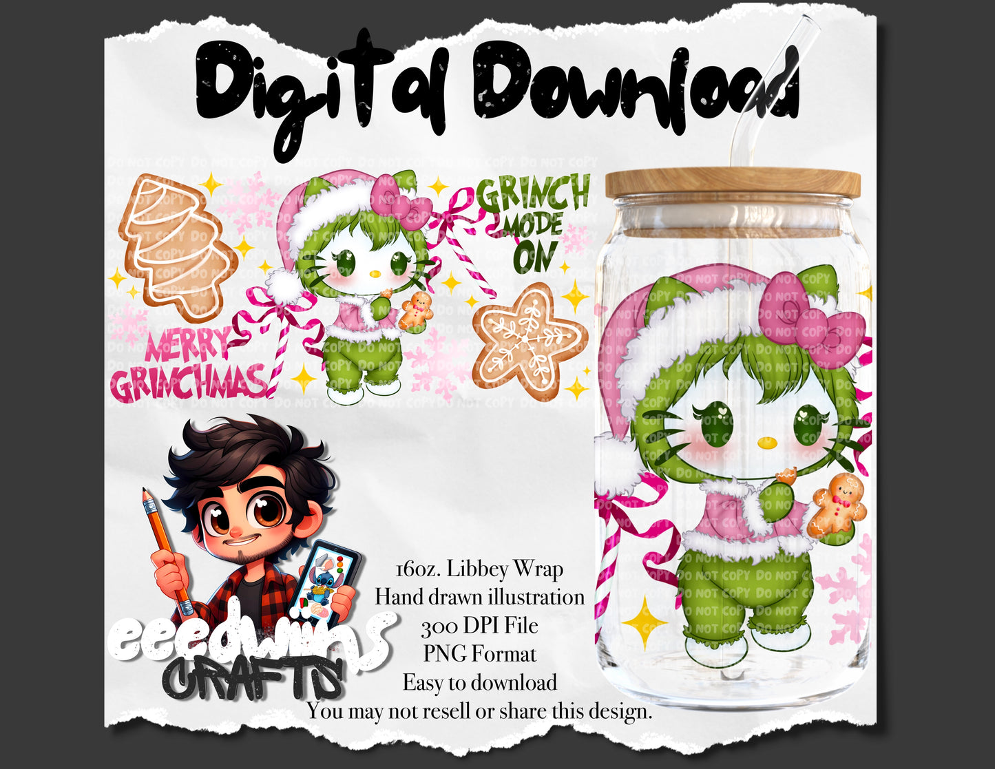 16OZ DIGITAL DESIGN - PINK GINGERBREAD LIBBEY WRAP