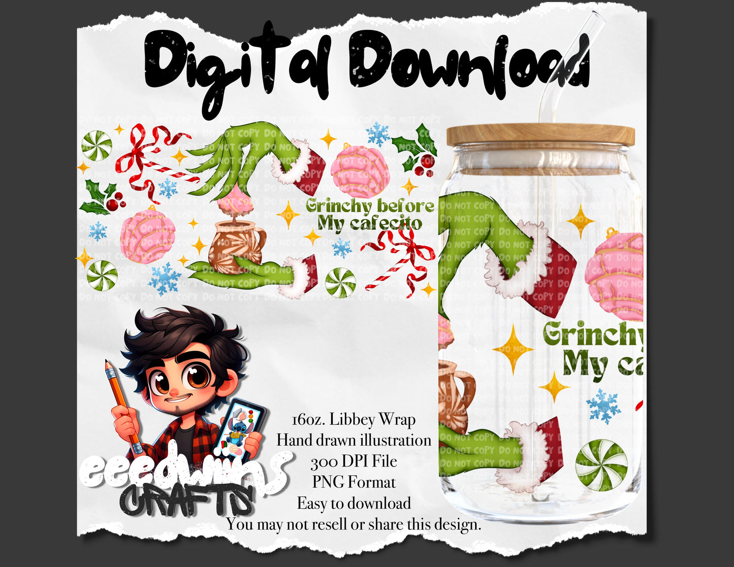 16OZ DIGITAL DESIGN - GRUMPY BEFORE MY CAFECITO LIBBEY WRAP