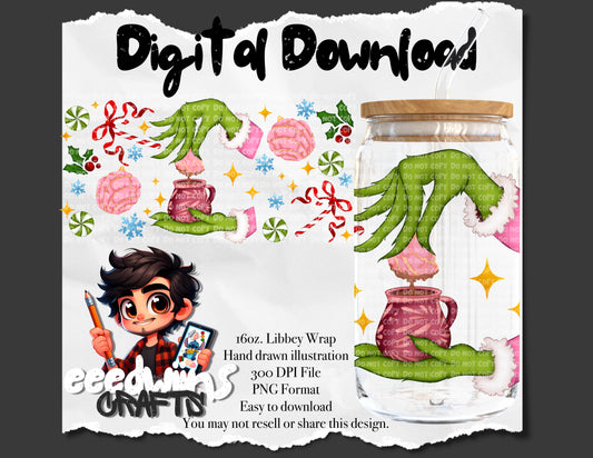 16OZ DIGITAL DESIGN - PINK CAFECITO Y CONCHA LIBBEY WRAP