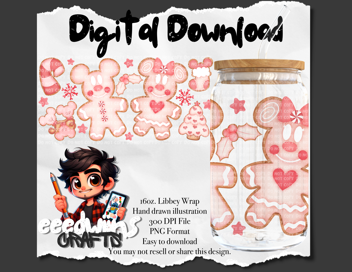 16OZ DIGITAL DOWNLOAD - PINK CHRISTMAS GINGERBREAD