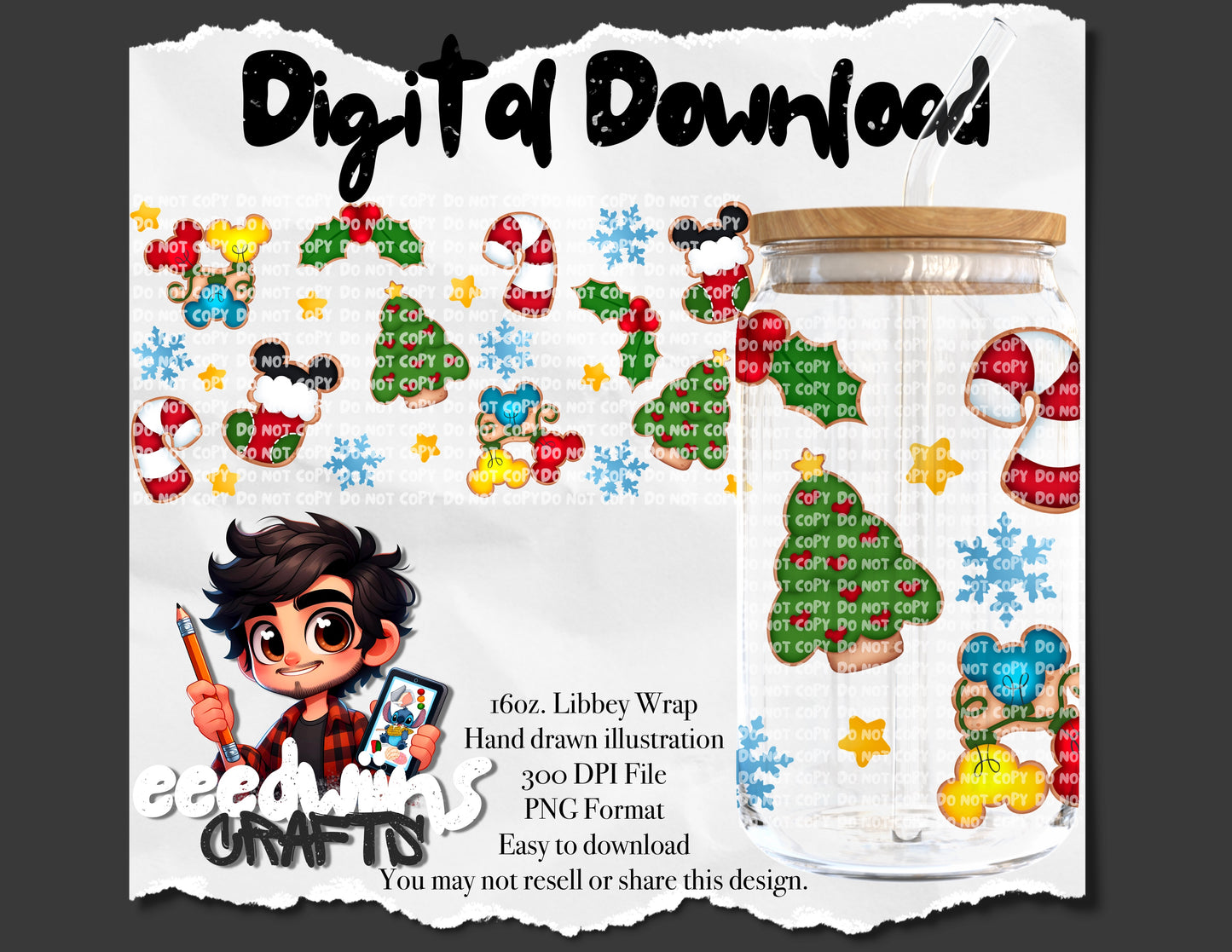 16OZ DIGITAL DOWNLOAD - CHRISTMAS GINGERBREAD